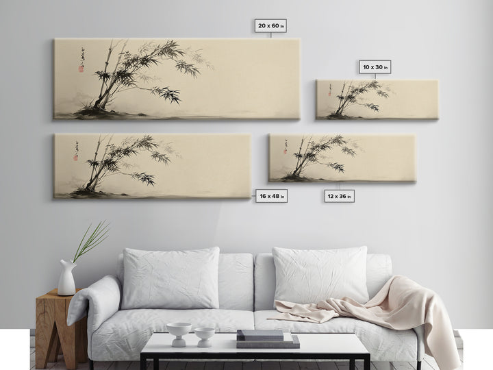 Japanese Bamboo Ink Painting Wall Art, Minimalist Sumi Canvas Print, Zen Botanical Decor, Neutral Japandi Wall Decor Print