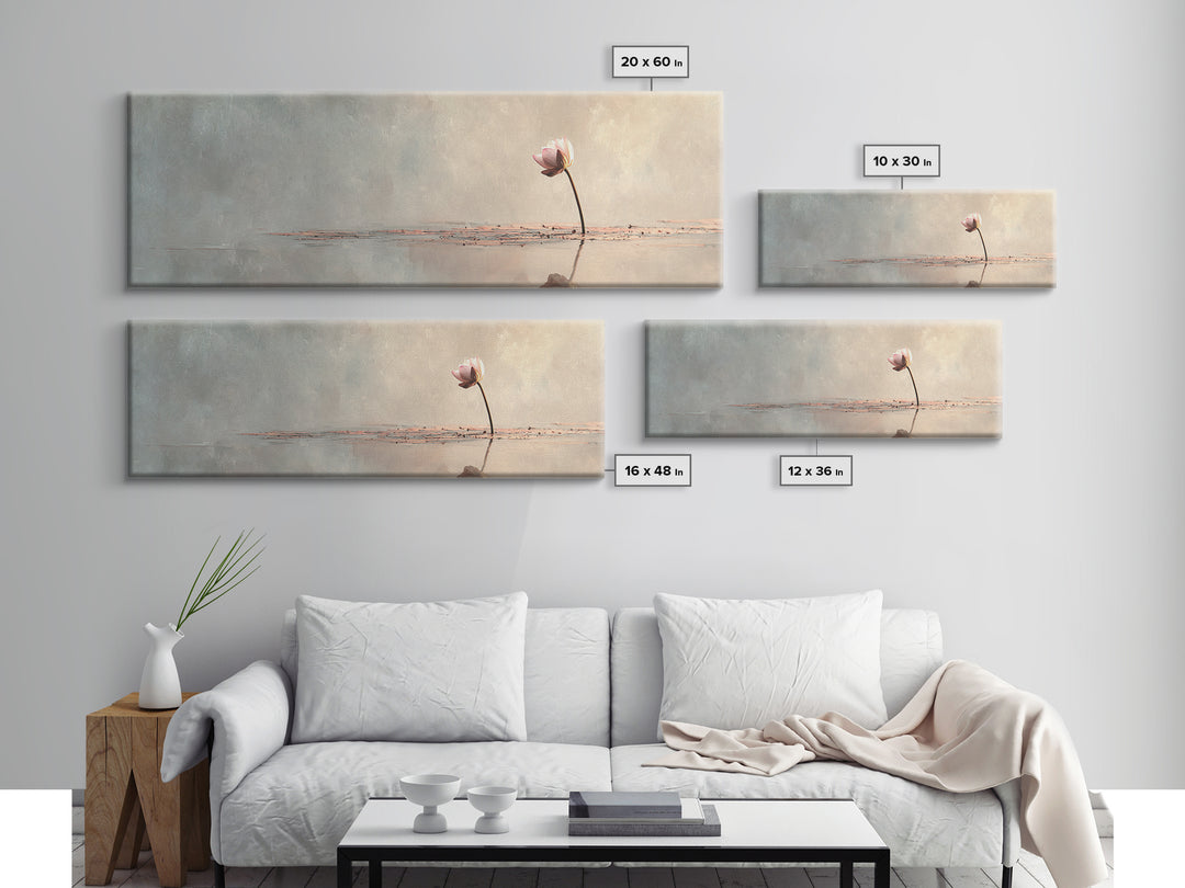 Single Lotus On Still Water Wall Art, Minimalist Floral Canvas Print, Neutral Zen Decor, Japandi Meditation Room Art Print