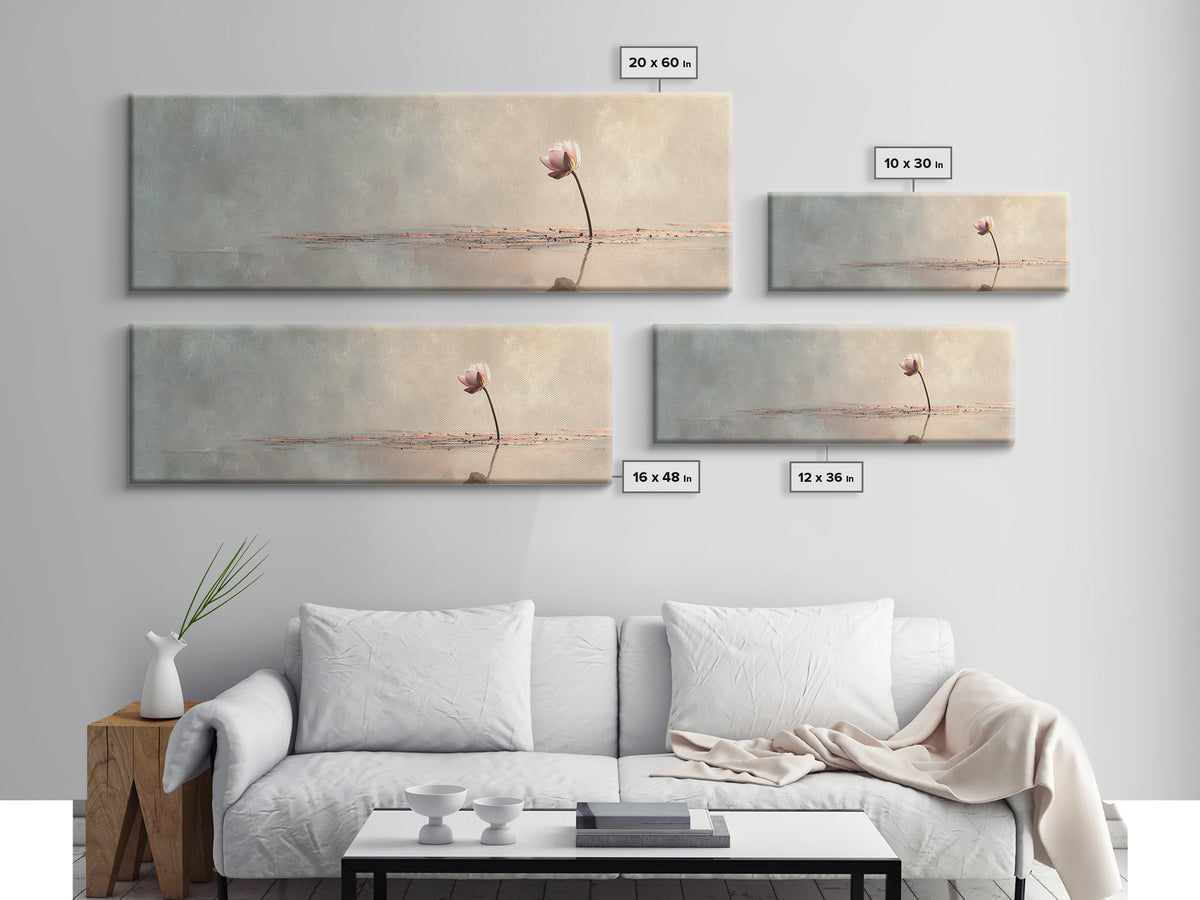 Single Lotus On Still Water Wall Art, Minimalist Floral Canvas Print, Neutral Zen Decor, Japandi Meditation Room Art Print