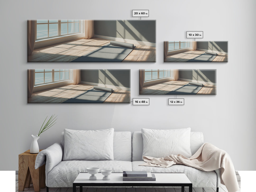 Sunlit Yoga Mat By Window Canvas Print, Calm Minimalist Fitness Studio Wall Art, Modern Wellness Room And Home Gym Decor