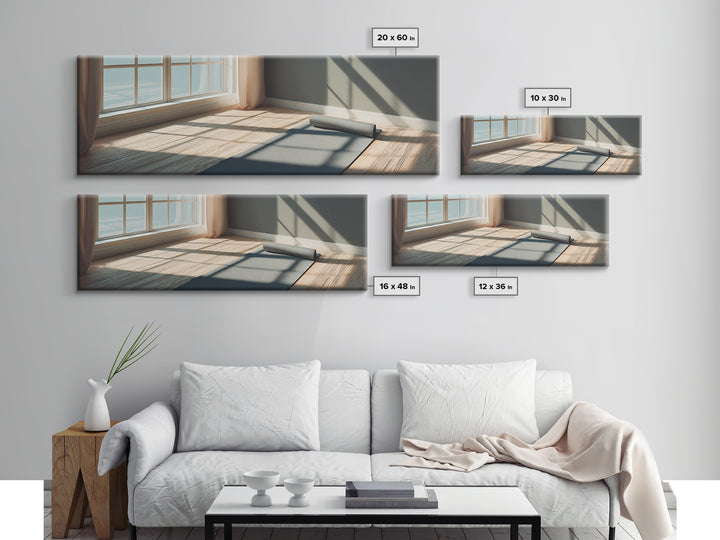 Sunlit Yoga Mat By Window Canvas Print, Calm Minimalist Fitness Studio Wall Art, Modern Wellness Room And Home Gym Decor