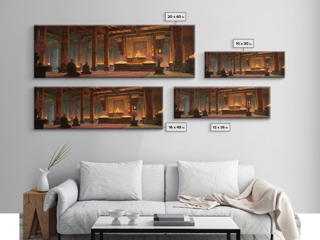 Candlelit Buddhist Temple Meditation Wall Art, Zen Canvas Print For Yoga Room Decor, Spiritual Home Decor And Prayer Room