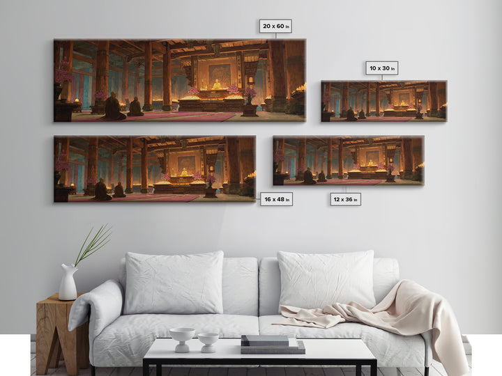 Candlelit Buddhist Temple Meditation Wall Art, Zen Canvas Print For Yoga Room Decor, Spiritual Home Decor And Prayer Room