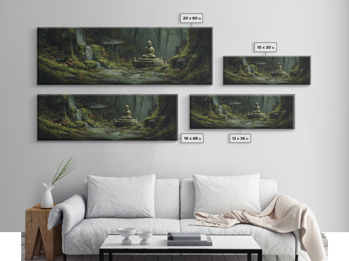 Mossy Forest Buddha Sanctuary, Zen Wall Art, Meditation Canvas Print, Serene Nature Decor, Spa And Yoga Room Decor, Home Decor