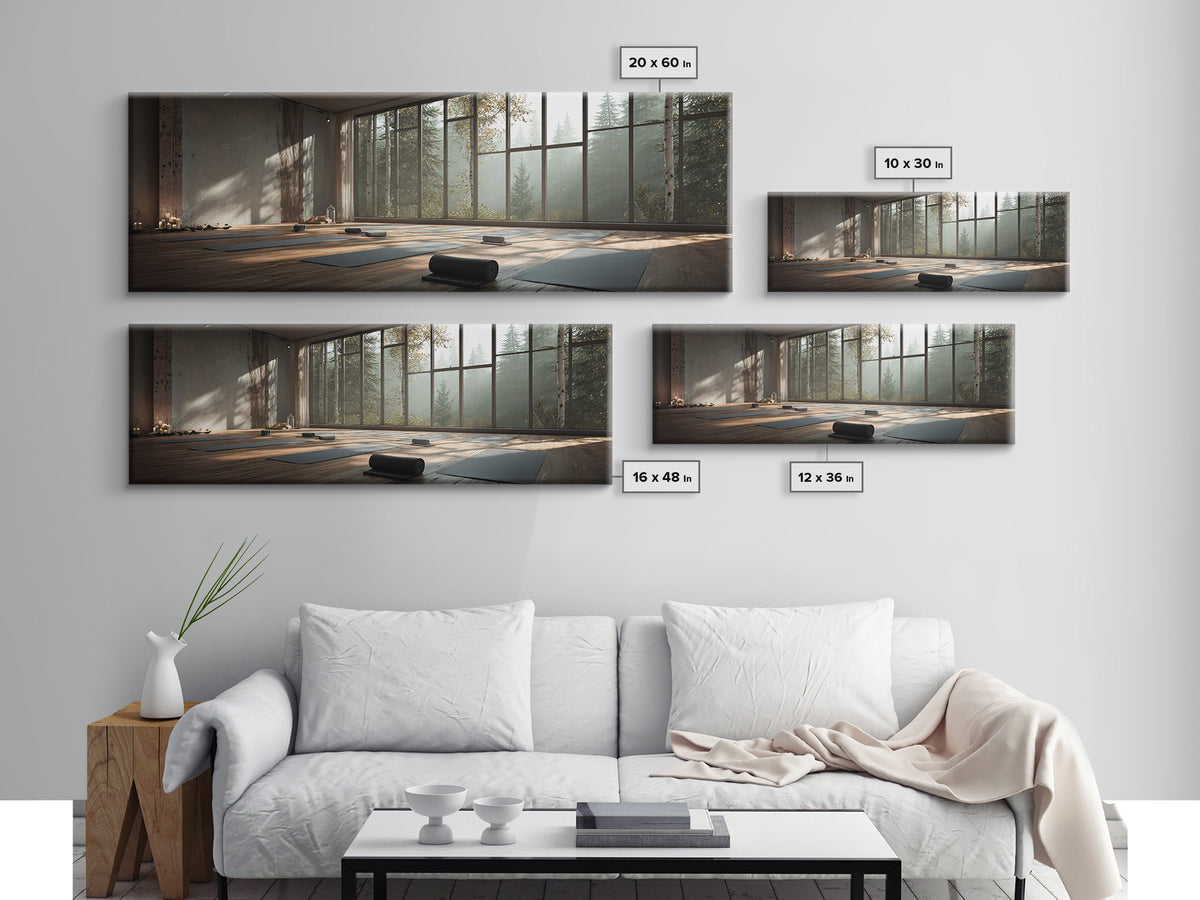 Serene Forest Yoga Studio Wall Art, Panoramic Zen Meditation Canvas Print For Spa Decor, Wellness Room, Calming Home Decor