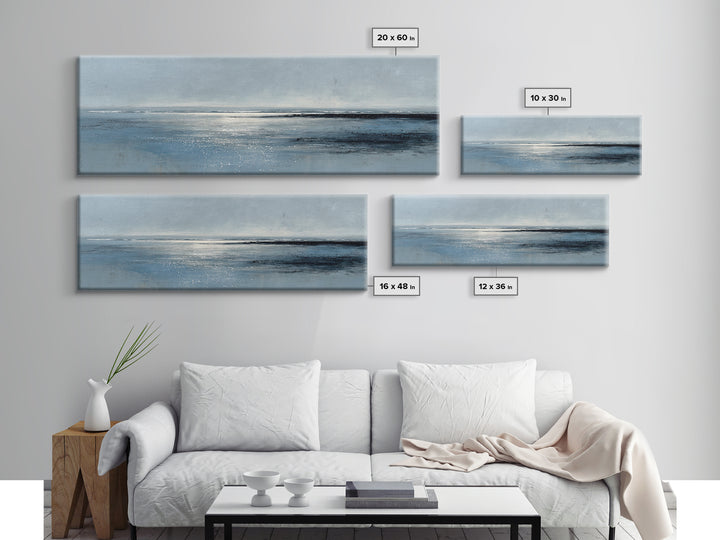 Misty Blue Ocean Horizon Wall Art, Coastal Seascape Canvas Print, Minimalist Beach Decor, Large Horizontal Living Room Art Print