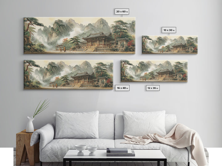 Korean Mountain Temple Wall Art, Asian Landscape Canvas Print, Zen Wall Decor, Traditional Home Art, Fine Art Print, Meditation Room Art