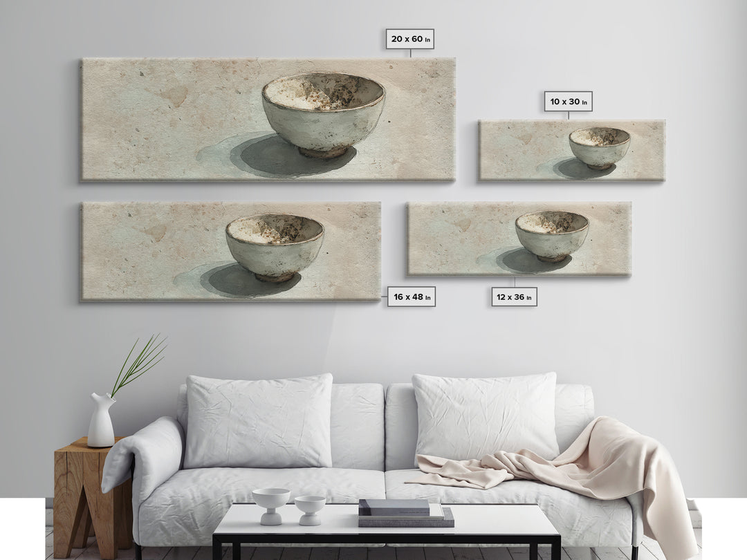 Minimalist Wabi Sabi Ceramic Bowl Canvas Print, Neutral Still Life Wall Art, Japandi Decor, Kitchen Art, Modern Home Decor