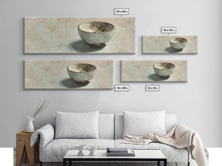 Minimalist Wabi Sabi Ceramic Bowl Canvas Print, Neutral Still Life Wall Art, Japandi Decor, Kitchen Art, Modern Home Decor