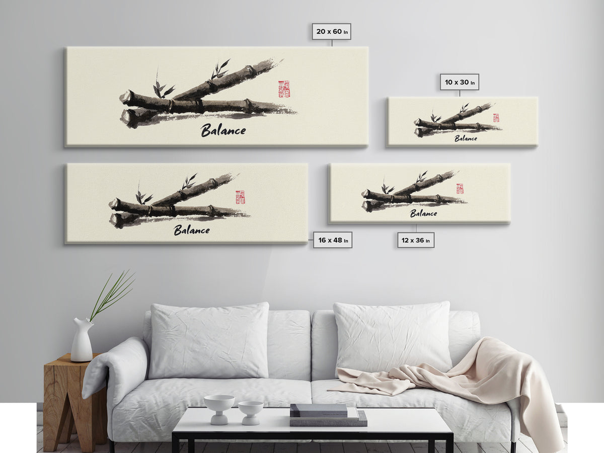 Ink Bamboo Balance Wall Art, Minimalist Zen Calligraphy Print, Japandi Office Decor, Mindfulness Gift, Tranquil Home Decor