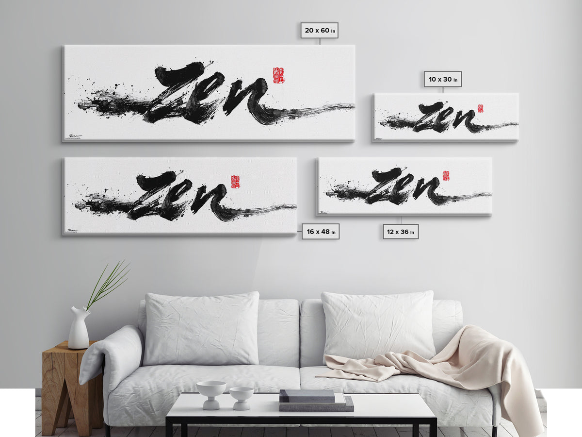 Bold Zen Calligraphy Brushstroke Wall Art, Black And White Japanese Ink Print For Meditation Room, Minimalist Home Decor