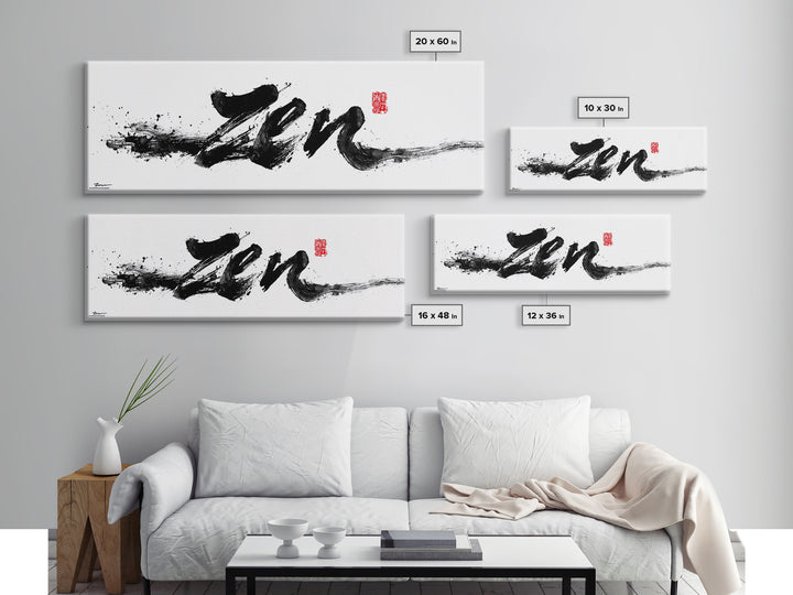 Bold Zen Calligraphy Brushstroke Wall Art, Black And White Japanese Ink Print For Meditation Room, Minimalist Home Decor