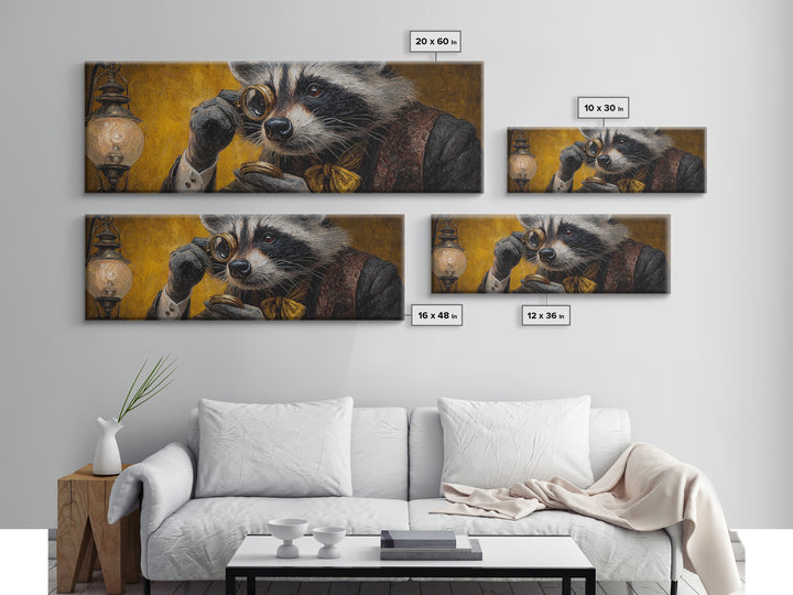 Victorian Raccoon With Monocle Canvas Print, Whimsical Animal Portrait Wall Art, Steampunk Office Decor, Quirky Gift For Him