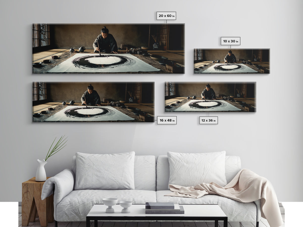 Traditional Calligrapher Painting Enso Canvas Print, Japanese Wall Art, Zen Meditation Decor, Asian Inspired Office Art Print