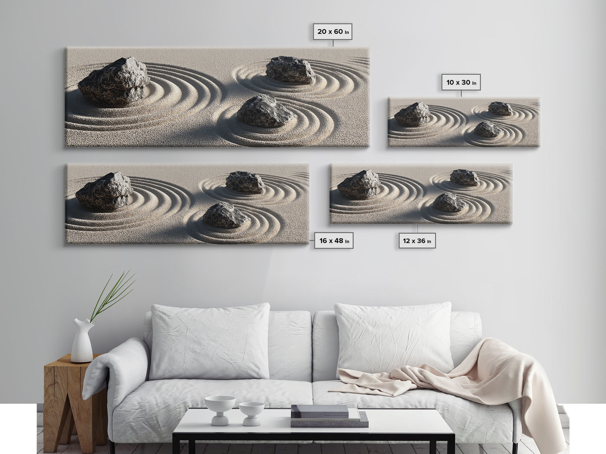 Raked Zen Sand Garden Rocks Canvas Print, Japandi Wall Art, Neutral Minimalist Decor For Meditation Room And Spa Home Decor