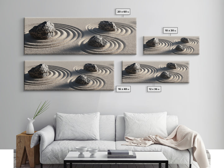 Raked Zen Sand Garden Rocks Canvas Print, Japandi Wall Art, Neutral Minimalist Decor For Meditation Room And Spa Home Decor