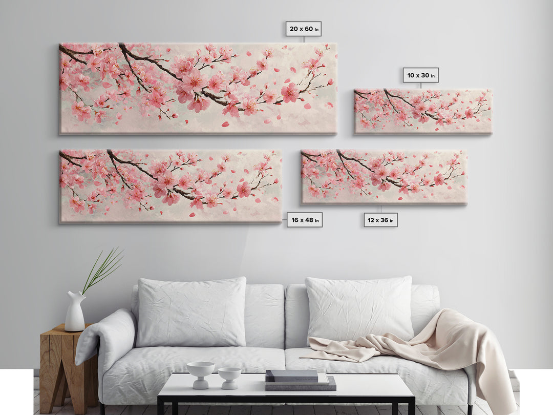 Pink Cherry Blossom Branch Wall Art, Japanese Floral Canvas Print, Spring Botanical Decor, Feminine Bedroom Artwork Gift