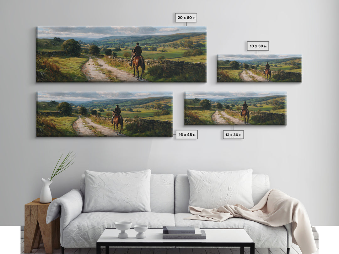 Lone Horse Rider On Country Road Wall Art, Rolling Hills Landscape Canvas Print, Rustic Farmhouse Living Room Decor Gift