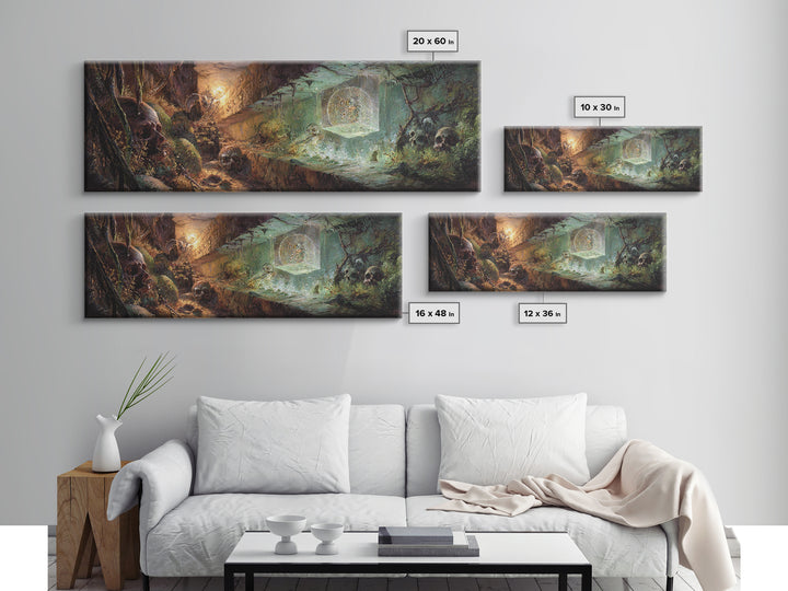 Glowing Crypt Relic Dungeon Fantasy Wall Art, Dark Academia Decor, Gothic Canvas Print, Skull Cave Adventure Art For Game Room