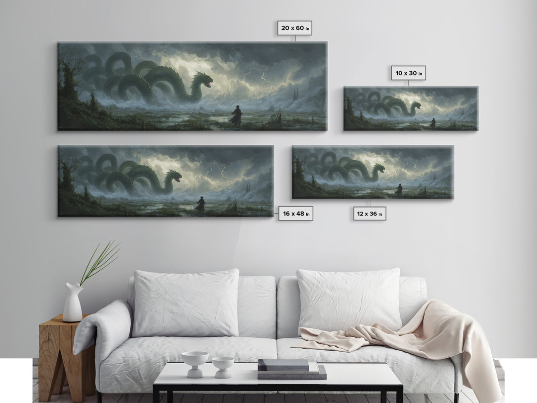 Storm Hydra Rising From Misty Swamp Wall Art, Dark Fantasy Canvas Print, Mythical Monster Home Decor, Gothic Gift For Him