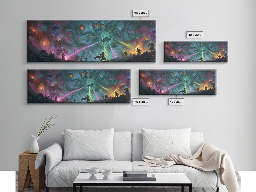 Eldritch Tentacle Monster Epic Battle Wall Art, Cosmic Horror Canvas Print, Sci Fi Fantasy Decor, Gamer Room Gift For Him