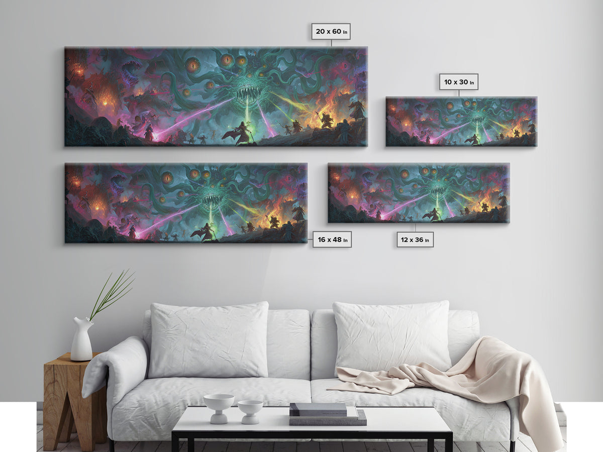 Eldritch Tentacle Monster Epic Battle Wall Art, Cosmic Horror Canvas Print, Sci Fi Fantasy Decor, Gamer Room Gift For Him