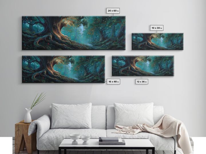 Ancient Glowing Tree In Enchanted Forest Framed Canvas Print, Fantasy Woodland Wall Art, Moody Nature Home Decor Gift For Her