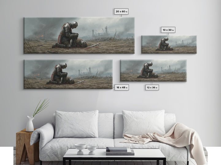 Medieval Knight Mourning Fallen Comrade Battlefield Scene Oil Painting Canvas Print Wall Art For Decor