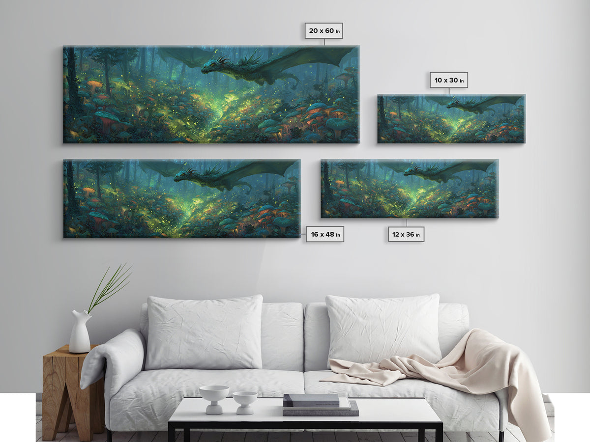 Fantasy Forest Scene With Dragon And Enchanted Glow Magical Wall Art Vibrant Canvas Print For Unique Home Decor And Gift Ideas