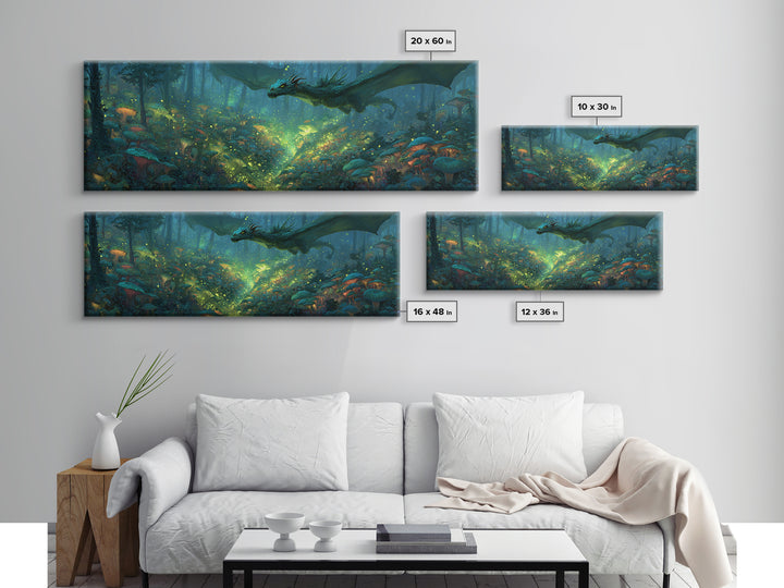 Fantasy Forest Scene With Dragon And Enchanted Glow Magical Wall Art Vibrant Canvas Print For Unique Home Decor And Gift Ideas