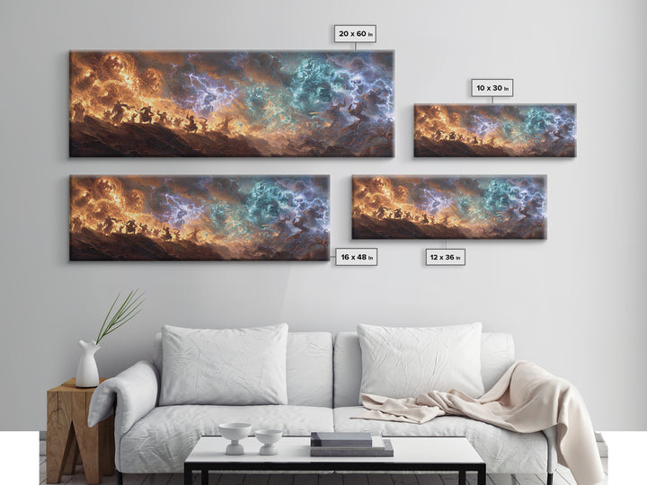 Dynamic Battle Scene Lightning Storm Fantasy Epic War Painting Wall Art Canvas Print For Mythical Home Decor And Unique Art Lovers