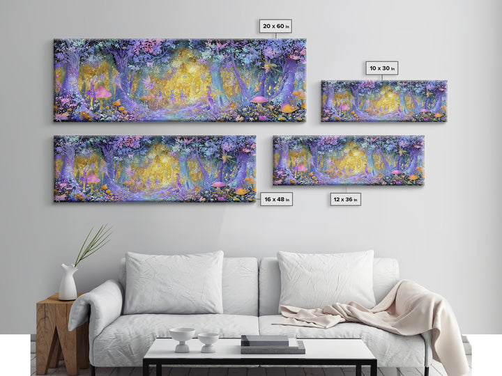 Enchanting Forest Fairy Dance With Magical Mushrooms And Glowing Lights Whimsical Wall Art Framed Canvas Print