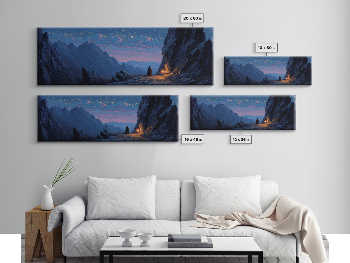 Mystical Knight Under Starry Night Sky Landscape Wall Art Framed Canvas Print For Fantasy Home Decor