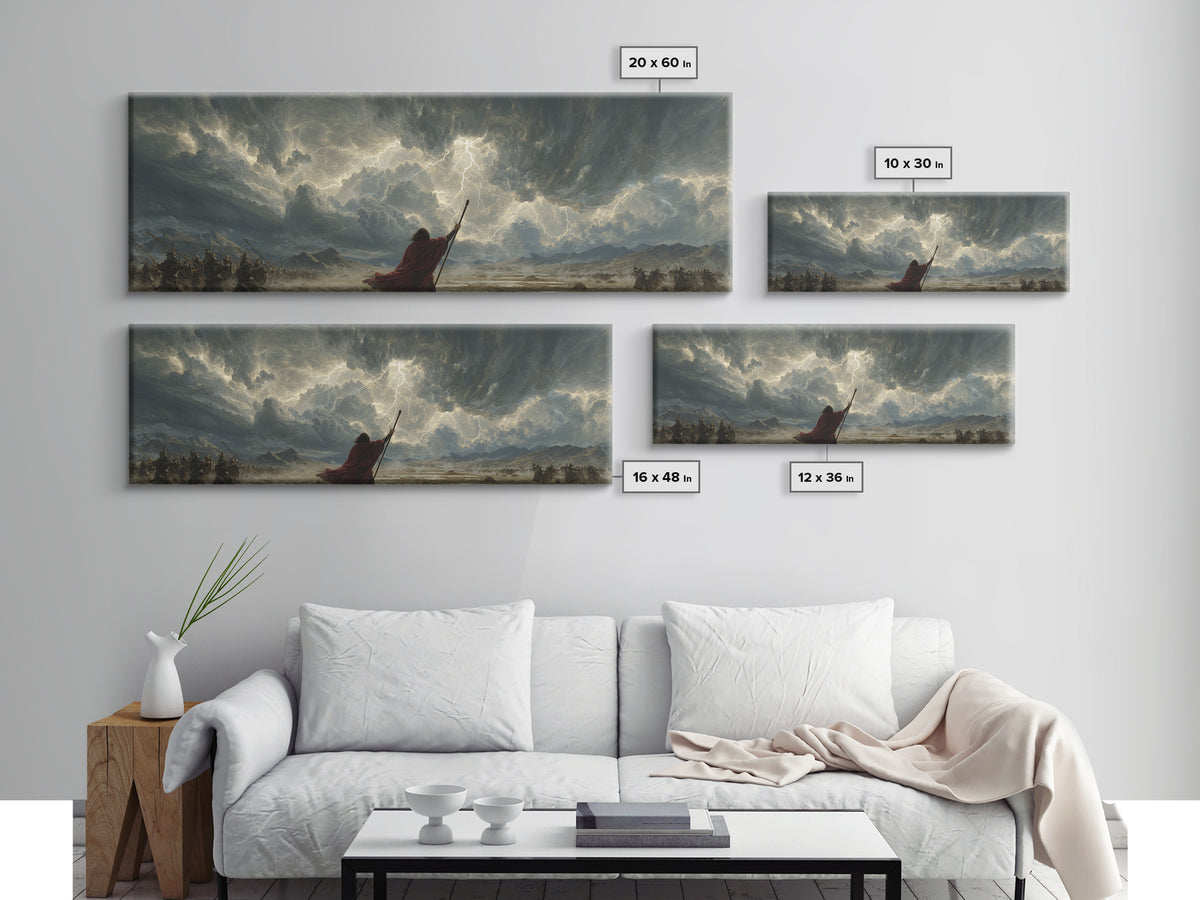 Epic Battle With Lightning Strike And Armored Warriors Fantasy Wall Art Canvas Print For Dramatic Home Decor And Gaming Room