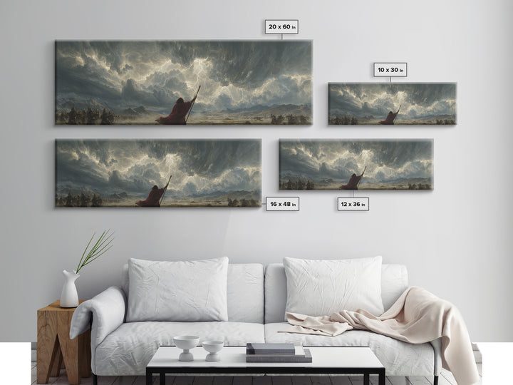 Epic Battle With Lightning Strike And Armored Warriors Fantasy Wall Art Canvas Print For Dramatic Home Decor And Gaming Room