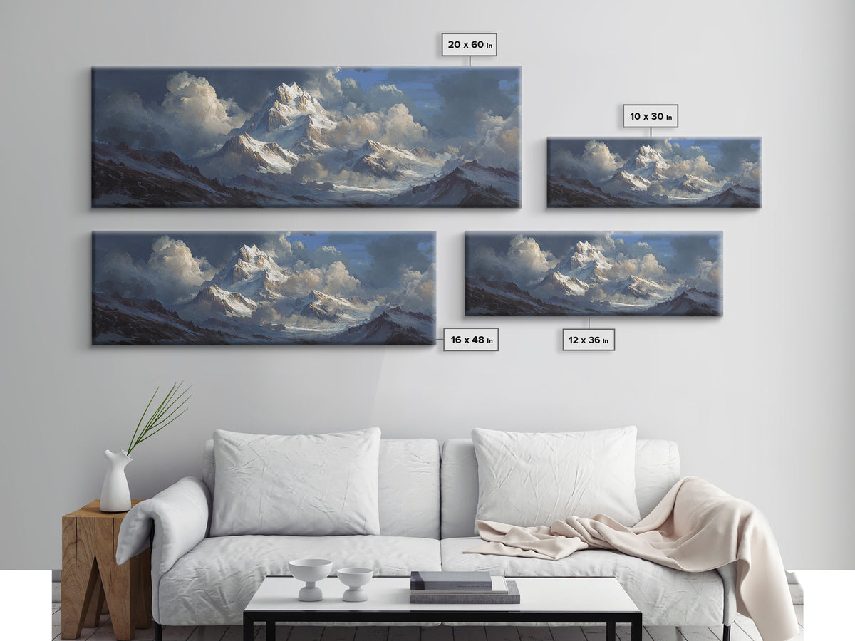 Imposing Snowy Mountain Landscape Oil Painting Wall Art Stunning Nature Scene Large Canvas Print For Wall Decor