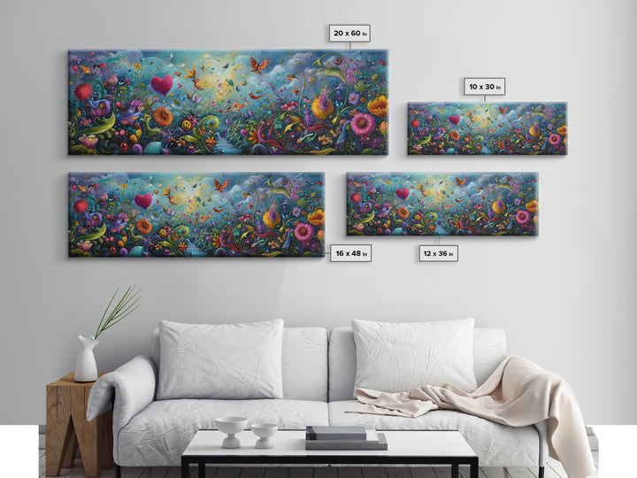 Ethereal Mystical Landscape With Cloud Giant Looming Over Young Boy Wall Art Framed Canvas Print For Inspirational Decor