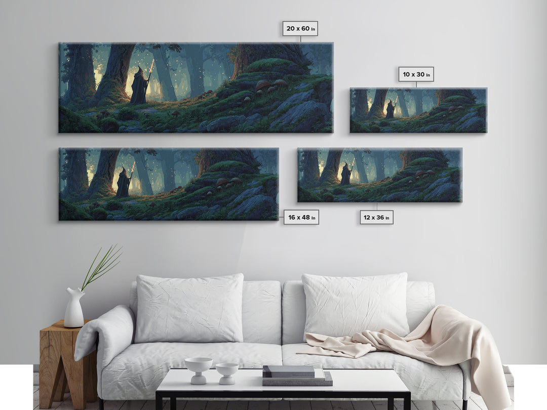 Epic Mountain Landscape With Wizard Wand Fantasy Wall Art Canvas Print Dramatic Home Decor Large Original Painting