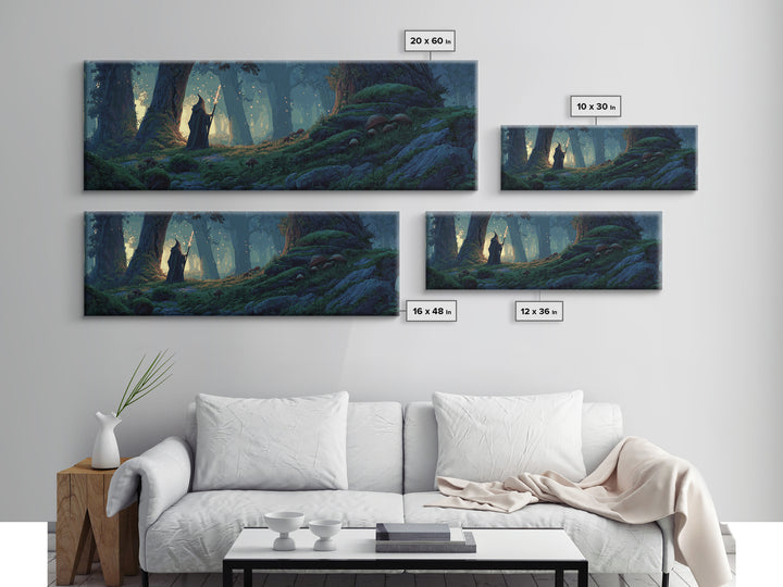 Epic Mountain Landscape With Wizard Wand Fantasy Wall Art Canvas Print Dramatic Home Decor Large Original Painting