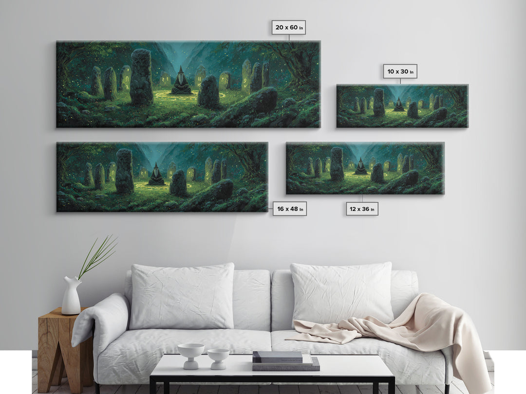 Fantasy Magician Meditating Among Ancient Stones Spellcasting Abstract Wall Art Canvas Print For Magical Decor