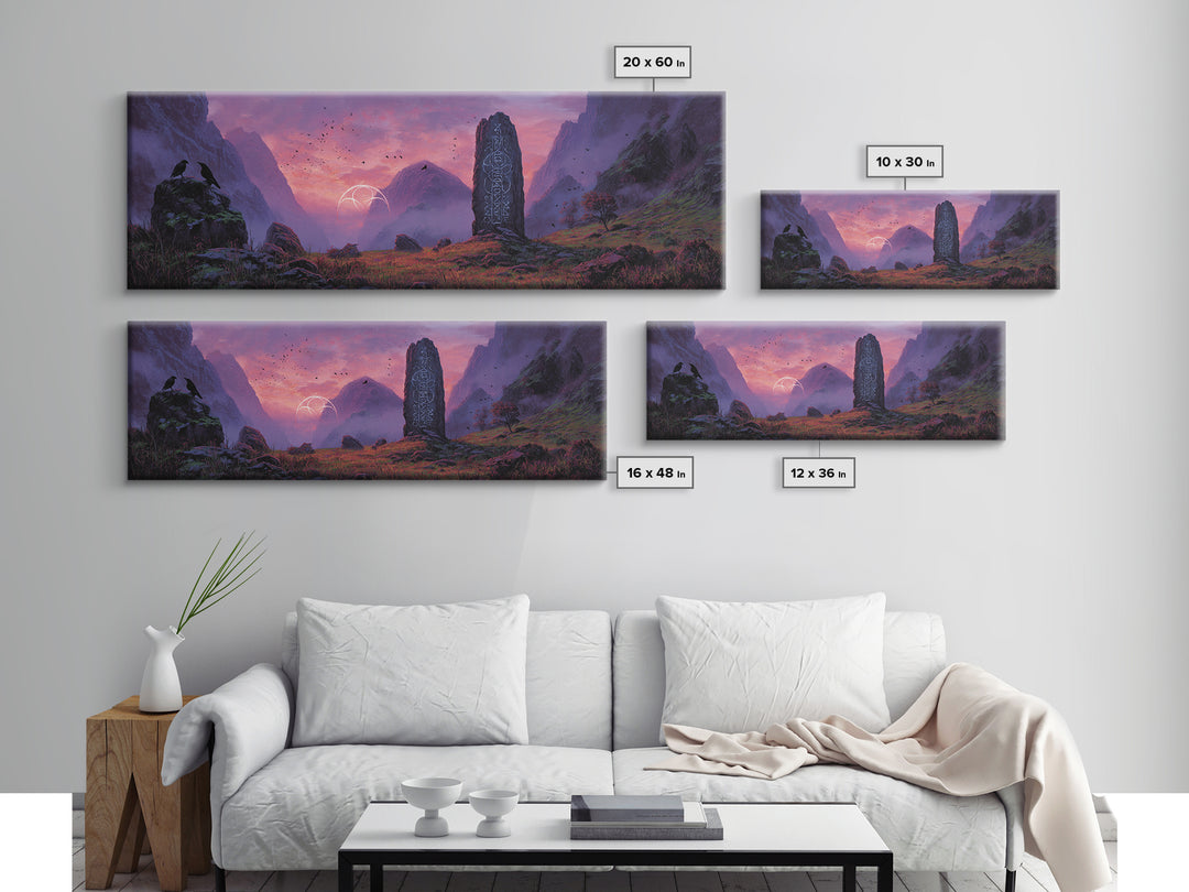 Mystical Landscape With Runes Stone Monolith And Magical Symbols At Dusk Fantasy Art Large Wall Art Canvas Print