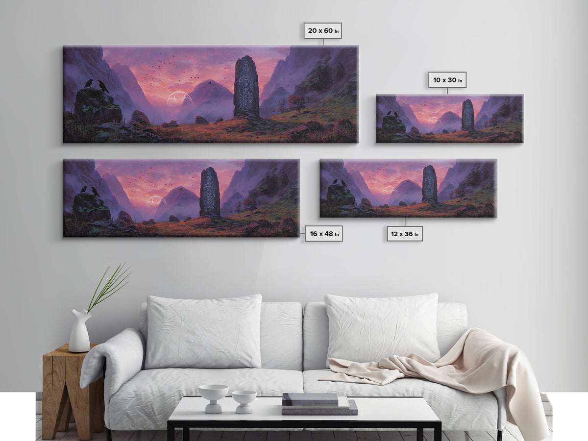 Mystical Landscape With Runes Stone Monolith And Magical Symbols At Dusk Fantasy Art Large Wall Art Canvas Print