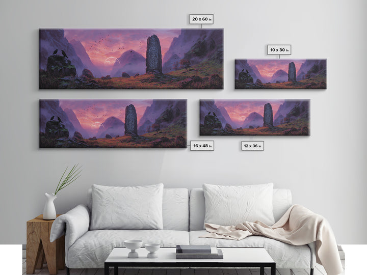 Mystical Landscape With Runes Stone Monolith And Magical Symbols At Dusk Fantasy Art Large Wall Art Canvas Print