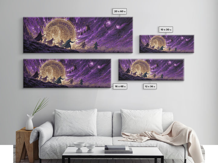 Epic Fantasy Battle Scene With Mages Creating Magical Barrier Against Creatures Wall Art Canvas Print