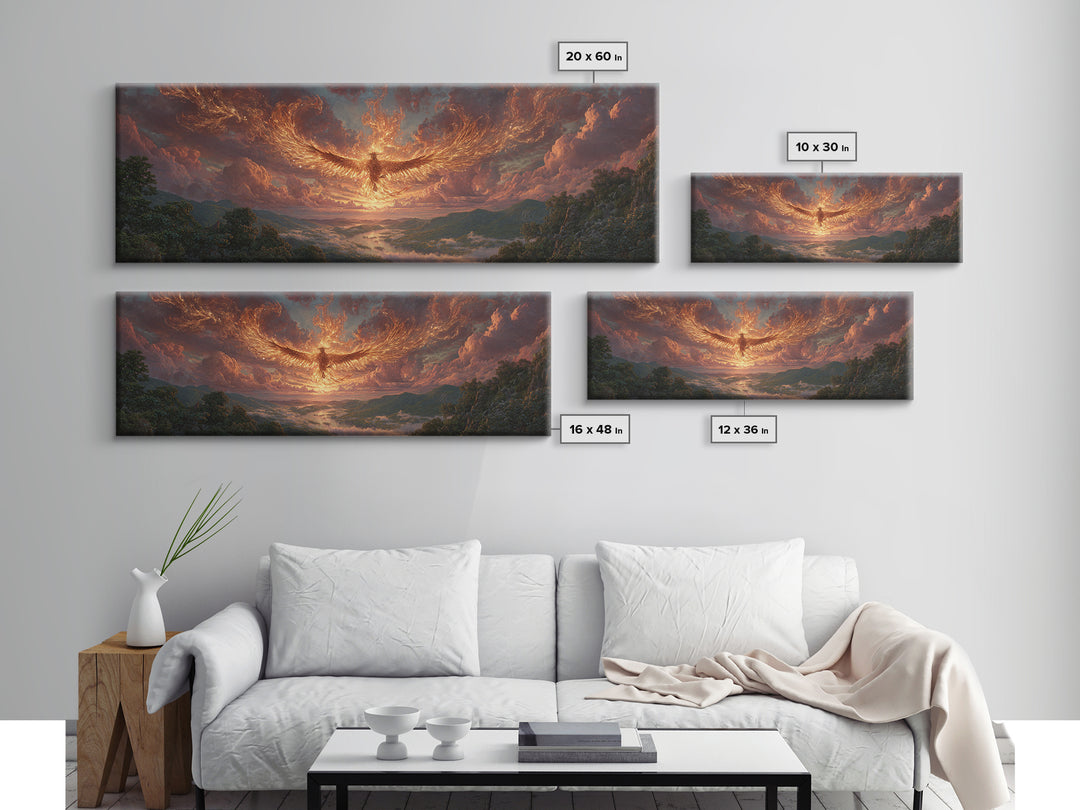 Majestic Phoenix Rising Over Scenic Valley Dramatic Sunset Landscape Canvas Print Modern Wall Art