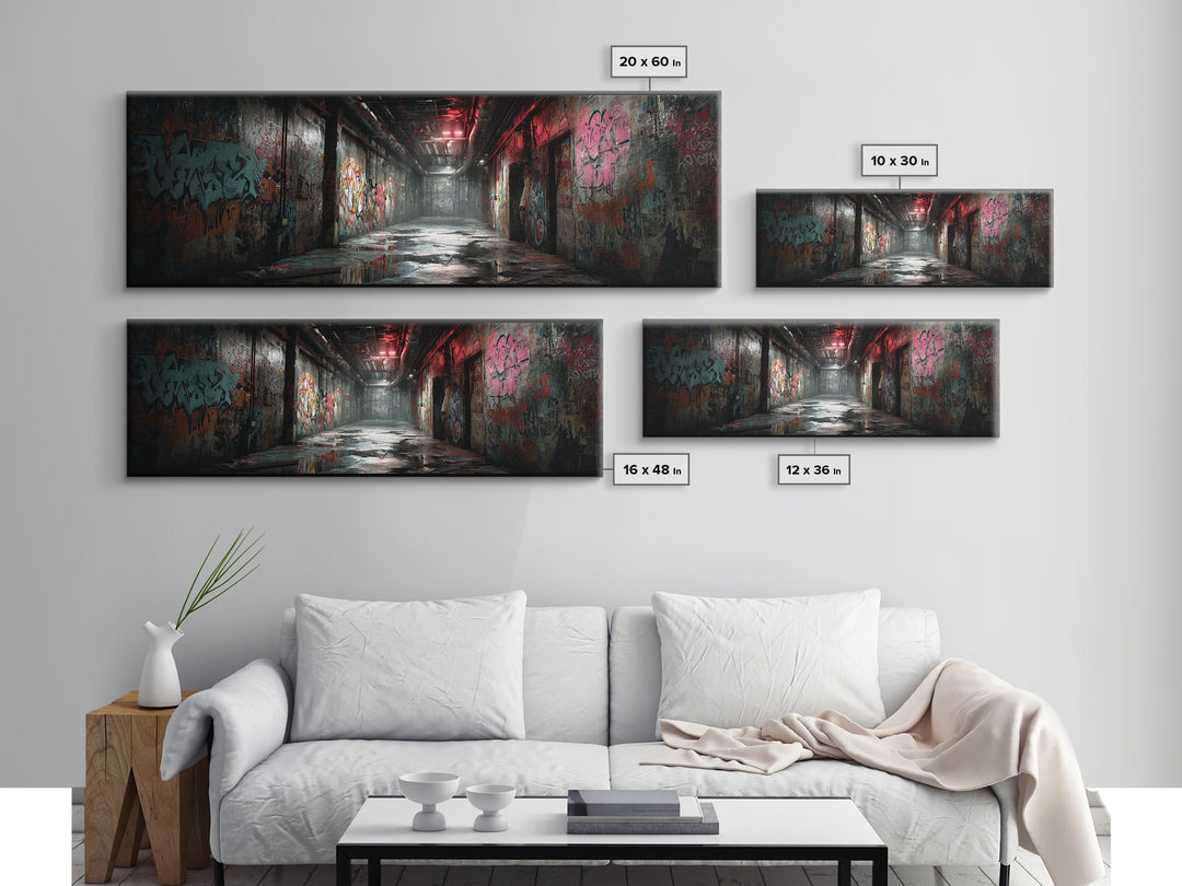 Urban Graffiti Alleyway Street Art Scene Moody Wall Art For Office Or Man Cave Decor Framed Canvas Print
