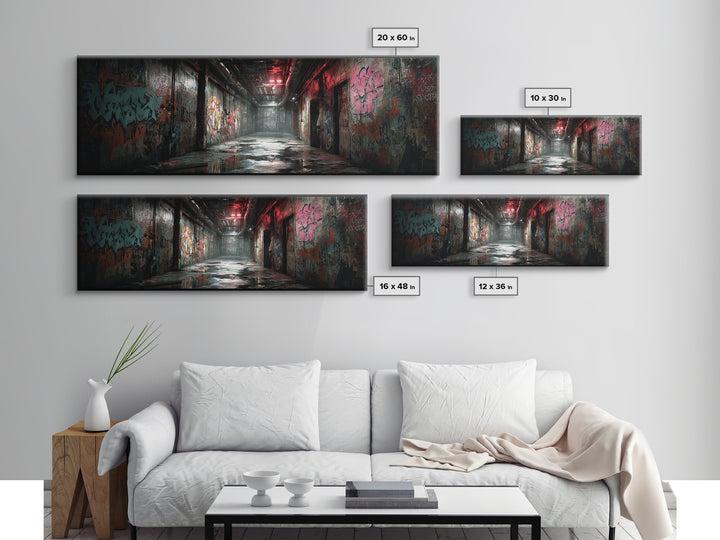 Urban Graffiti Alleyway Street Art Scene Moody Wall Art For Office Or Man Cave Decor Framed Canvas Print