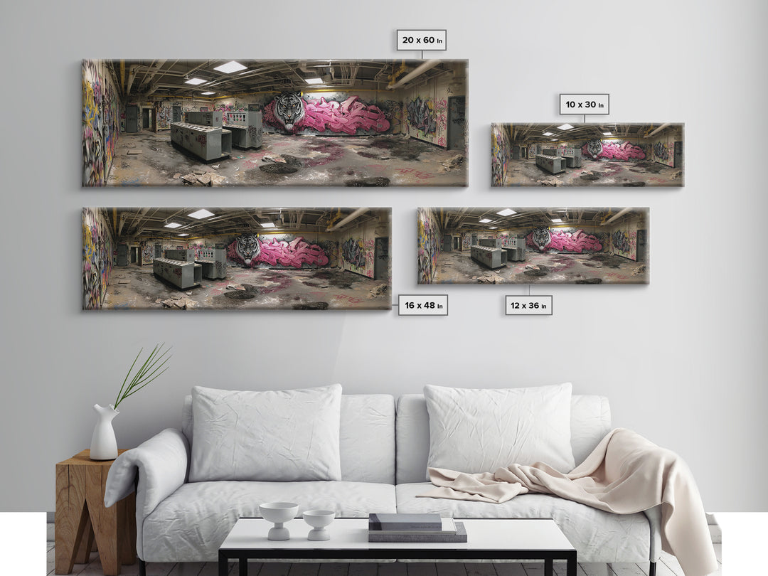 Abandoned Graffiti Room Urban Wall Art Framed Canvas Print With Decayed Interior And Graffiti Street Art Home Decor
