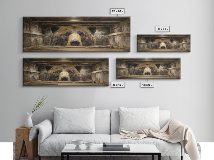 Realistic Bear Mural In Urban Setting Large Wall Art Framed Canvas Print For Man Cave Decor And Wildlife Gift