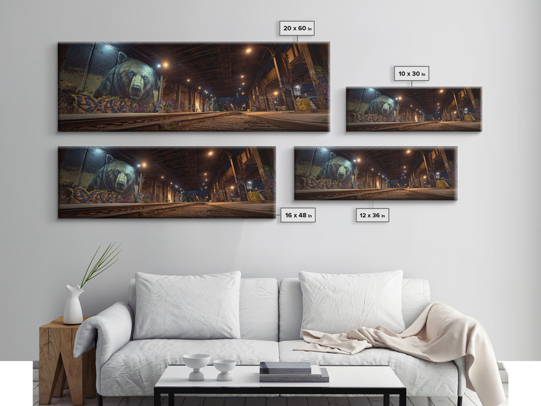 Urban Bear Mural Underpass Wall Art, Graffiti Street Art Print, Industrial Decor, Modern Office Wall Decor Canvas Gift For Him